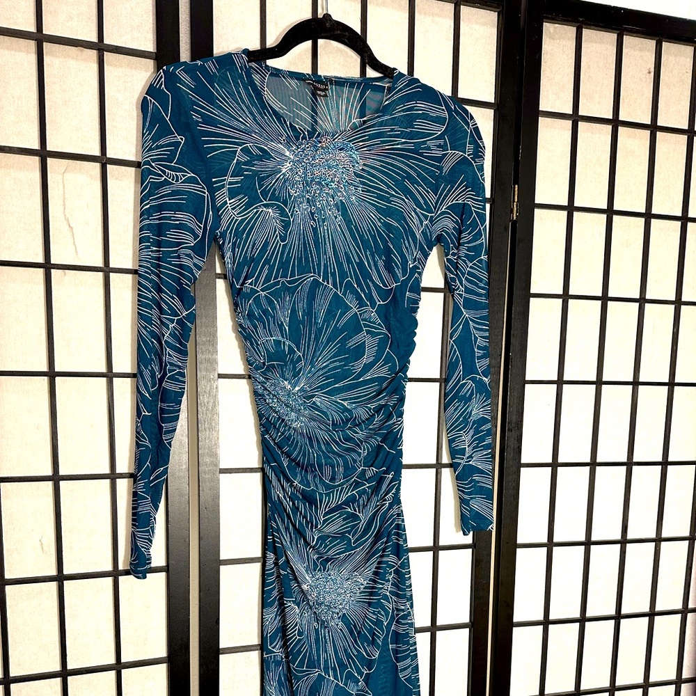 GUESS mesh dress teal floral